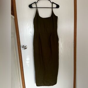 Quince Womens 100% European Linen Scoop Neck Midi Dress Martini Olive M